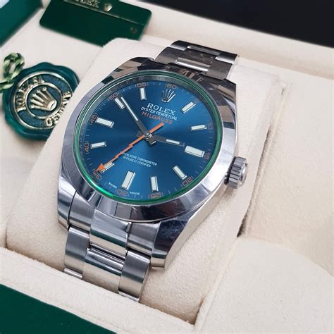 rolex milgauss stainless steel 40mm green crystal z-blue dial|rolex milgauss z blue price.